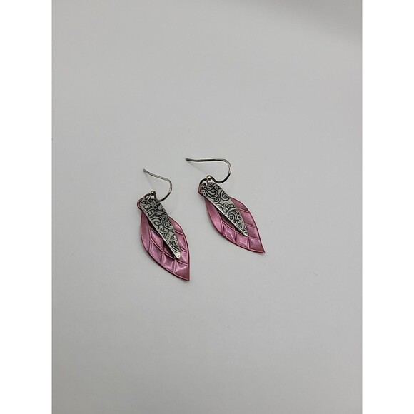 New Jody Coyote Silverworks Pink Silver Leaf Dangle Earrings Pierced Artisan - Picture 8 of 11